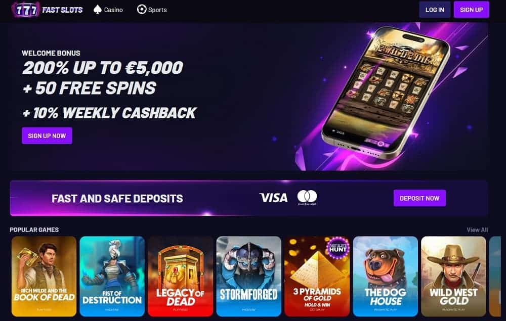 Fast Slots homepage – Canada online casino focused on fast access and high-performance slot games.